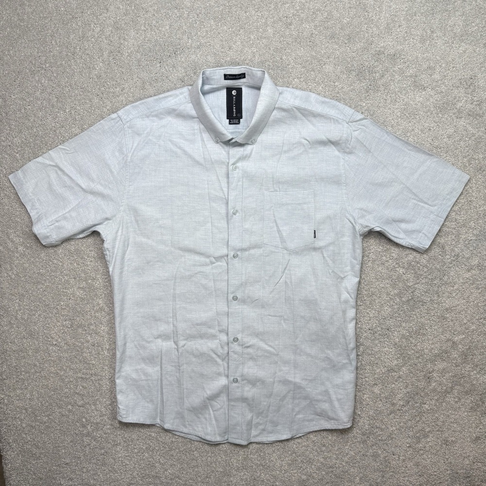 Billabong Mens XL Light Blue Herringbone Short Sleeve Button Up Shirt Surf